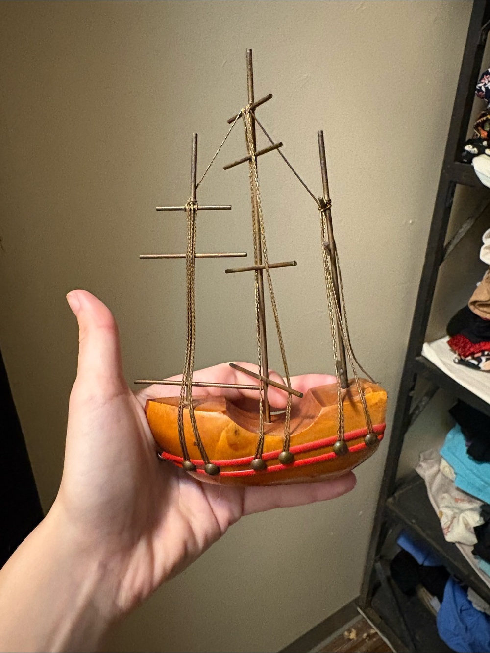Handmade Wooden Sailboat Home Art - Orange and Red